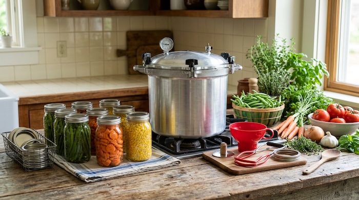 Pressure canning equipment and supplies for preserving vegetables